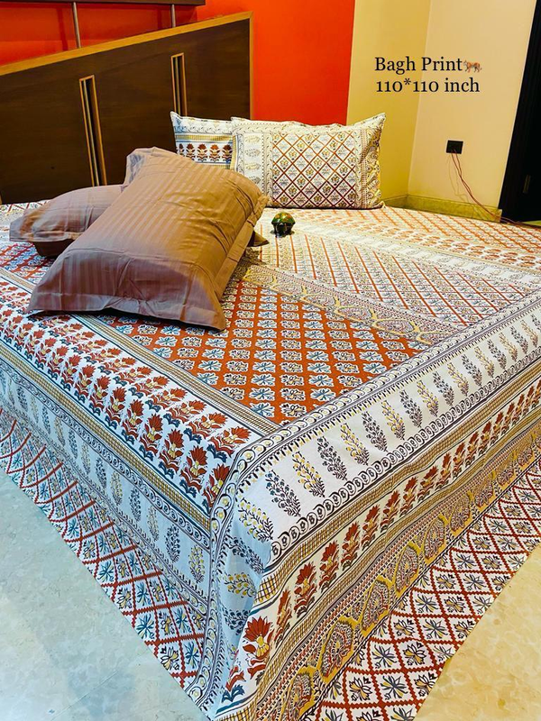 Bagh Print Handblock Bedsheets with beautiful pillow covers