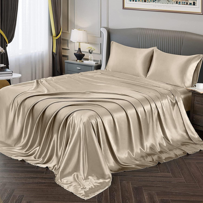 Satin king size plain bedsheet with two pillow covers (274x274 cms)