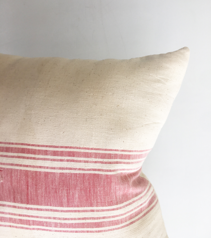 Rustic Red Handspun Handwoven Cotton Lumbar Cushion Cover 14"X24"